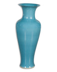 Tall Prem Collection Soft Blue Glazed Artisan Ceramic Vase with Flaring Neck-1. Asian & Chinese Furniture, Art, Antiques, Vintage Home Décor for sale at FEA Home