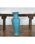 Tall Prem Collection Soft Blue Glazed Artisan Ceramic Vase with Flaring Neck-2. Asian & Chinese Furniture, Art, Antiques, Vintage Home Décor for sale at FEA Home