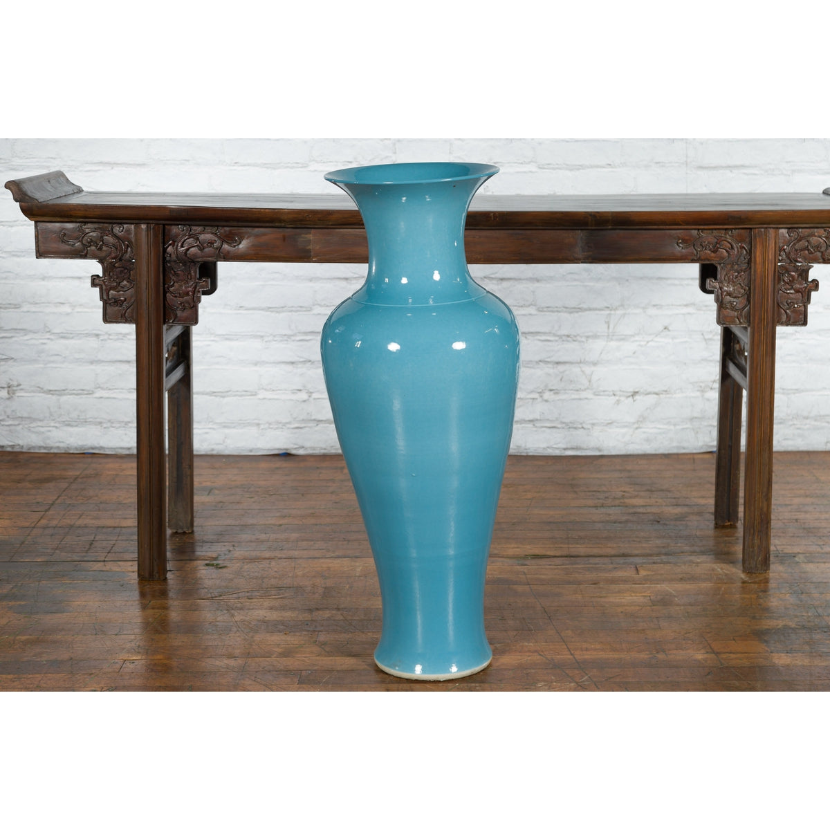 Tall Prem Collection Soft Blue Glazed Artisan Ceramic Vase with Flaring Neck-3. Asian & Chinese Furniture, Art, Antiques, Vintage Home Décor for sale at FEA Home