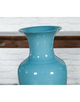 Tall Prem Collection Soft Blue Glazed Artisan Ceramic Vase with Flaring Neck-5. Asian & Chinese Furniture, Art, Antiques, Vintage Home Décor for sale at FEA Home
