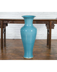 Tall Prem Collection Soft Blue Glazed Artisan Ceramic Vase with Flaring Neck-8. Asian & Chinese Furniture, Art, Antiques, Vintage Home Décor for sale at FEA Home