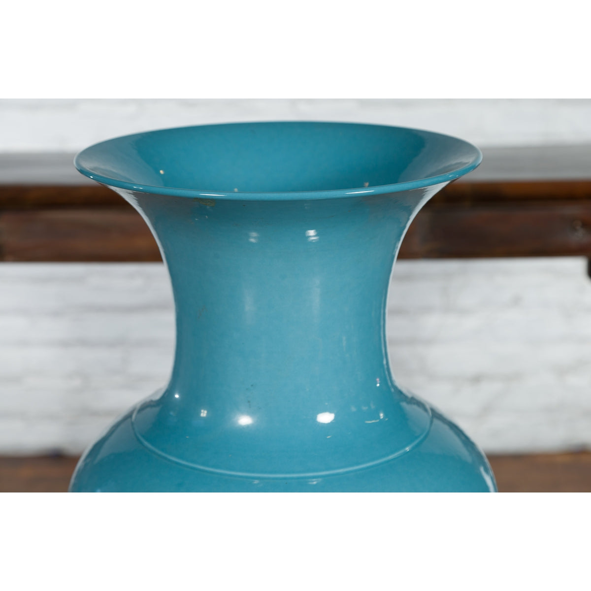 Tall Prem Collection Soft Blue Glazed Artisan Ceramic Vase with Flaring Neck-9. Asian & Chinese Furniture, Art, Antiques, Vintage Home Décor for sale at FEA Home