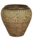 Vintage Thai Brown Ceramic Jar with Green Scrolling and Spherical Accents-1. Asian & Chinese Furniture, Art, Antiques, Vintage Home Décor for sale at FEA Home