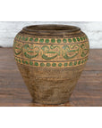 Vintage Thai Brown Ceramic Jar with Green Scrolling and Spherical Accents-10. Asian & Chinese Furniture, Art, Antiques, Vintage Home Décor for sale at FEA Home