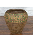 Vintage Thai Brown Ceramic Jar with Green Scrolling and Spherical Accents-11. Asian & Chinese Furniture, Art, Antiques, Vintage Home Décor for sale at FEA Home