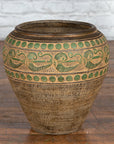Vintage Thai Brown Ceramic Jar with Green Scrolling and Spherical Accents-2. Asian & Chinese Furniture, Art, Antiques, Vintage Home Décor for sale at FEA Home