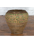 Vintage Thai Brown Ceramic Jar with Green Scrolling and Spherical Accents-9. Asian & Chinese Furniture, Art, Antiques, Vintage Home Décor for sale at FEA Home