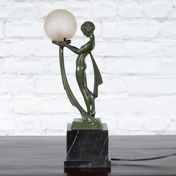 Art deco lamp woman holding globe best sale