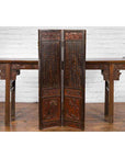 Chinese Early 20th Century Brown and Red Two-Panel Screen with Calligraphy-6. Asian & Chinese Furniture, Art, Antiques, Vintage Home Décor for sale at FEA Home