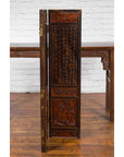 Chinese Early 20th Century Brown and Red Two-Panel Screen with Calligraphy-14. Asian & Chinese Furniture, Art, Antiques, Vintage Home Décor for sale at FEA Home