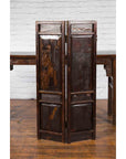 Chinese Early 20th Century Brown and Red Two-Panel Screen with Calligraphy-4. Asian & Chinese Furniture, Art, Antiques, Vintage Home Décor for sale at FEA Home