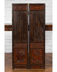 Chinese Early 20th Century Brown and Red Two-Panel Screen with Calligraphy-2. Asian & Chinese Furniture, Art, Antiques, Vintage Home Décor for sale at FEA Home