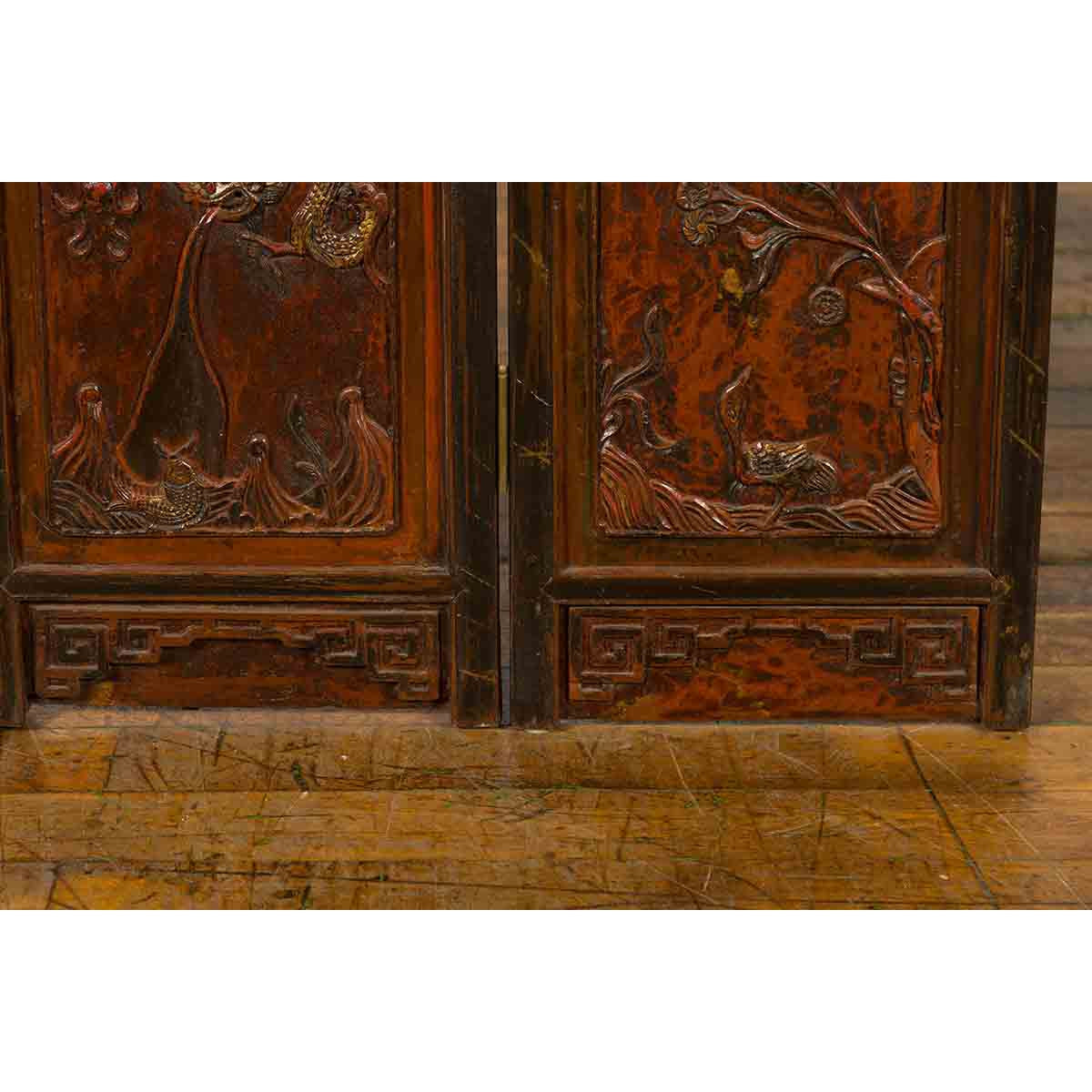 Chinese Early 20th Century Brown and Red Two-Panel Screen with Calligraphy-8. Asian & Chinese Furniture, Art, Antiques, Vintage Home Décor for sale at FEA Home