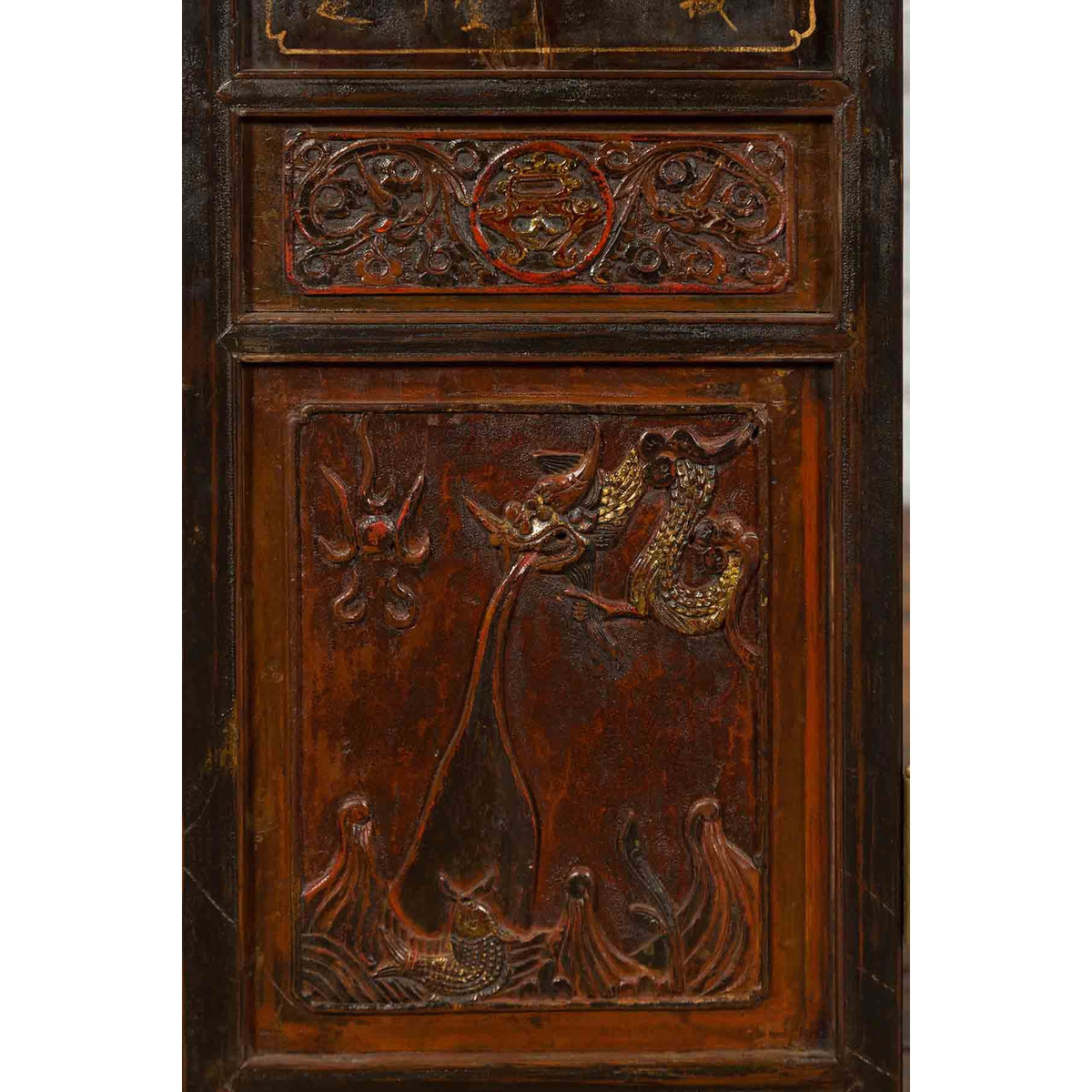 Chinese Early 20th Century Brown and Red Two-Panel Screen with Calligraphy-10. Asian & Chinese Furniture, Art, Antiques, Vintage Home Décor for sale at FEA Home