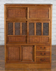 Japanese Antique Kitchen Cabinet with Sliding Doors, Rattan and Glass Panels-2. Asian & Chinese Furniture, Art, Antiques, Vintage Home Décor for sale at FEA Home