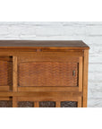 Japanese Antique Kitchen Cabinet with Sliding Doors, Rattan and Glass Panels-5. Asian & Chinese Furniture, Art, Antiques, Vintage Home Décor for sale at FEA Home