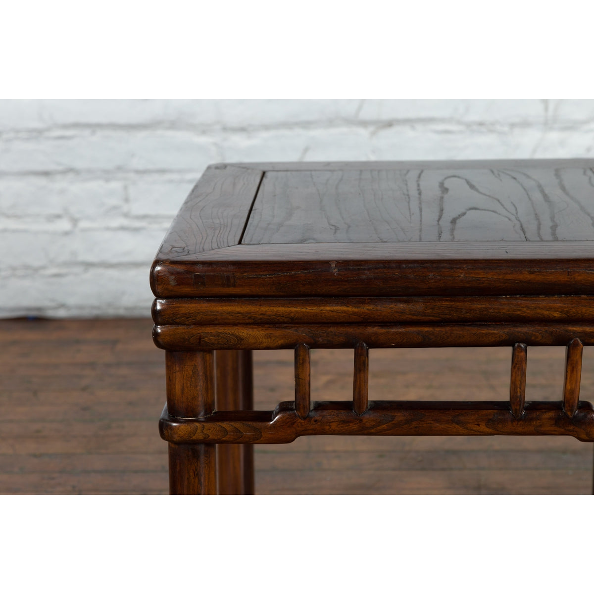 Chinese Ming Style Early 20th Century Brown Drink Table with Pillar Strut Motifs-4. Asian & Chinese Furniture, Art, Antiques, Vintage Home Décor for sale at FEA Home