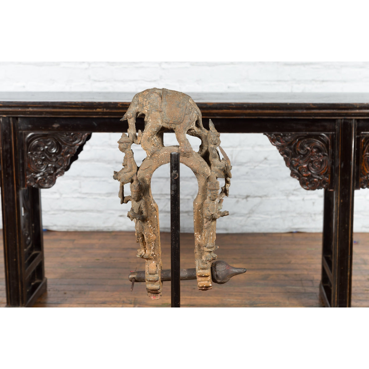 Burmese 18th Century Cast Bronze Buddhist Temple Bell Bracket with Elephant-12. Asian & Chinese Furniture, Art, Antiques, Vintage Home Décor for sale at FEA Home