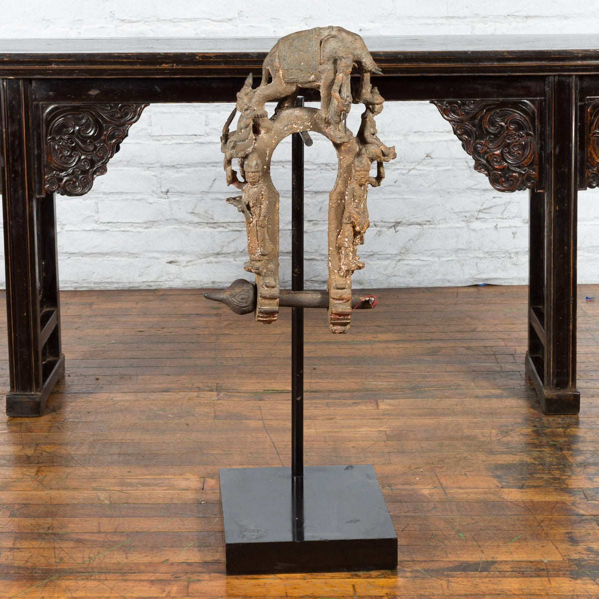 Burmese 18th Century Cast Bronze Buddhist Temple Bell Bracket with Elephant-3. Asian & Chinese Furniture, Art, Antiques, Vintage Home Décor for sale at FEA Home