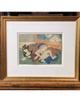 Antique Framed Japanese Shunga Woodblock Print of Two Women Making Love-5. Asian & Chinese Furniture, Art, Antiques, Vintage Home Décor for sale at FEA Home