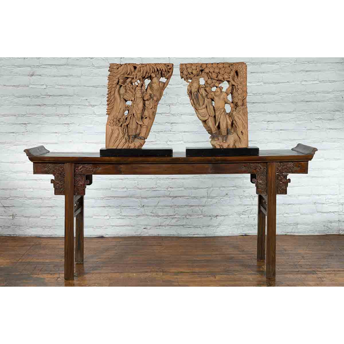 Pair of 19th Century Chinese Qing Dynasty Hand-Carved Wooden Temple Corbels-3. Asian & Chinese Furniture, Art, Antiques, Vintage Home Décor for sale at FEA Home