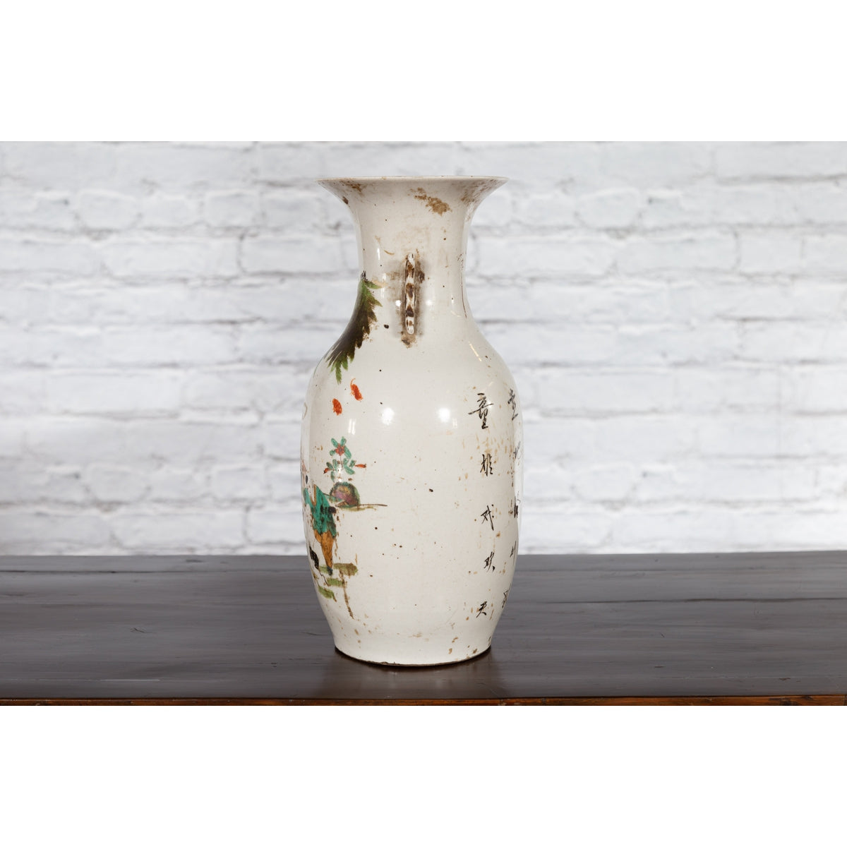 Chinese Porcelain Vase with Hand-Painted Figures and Calligraphy Motifs-11. Asian & Chinese Furniture, Art, Antiques, Vintage Home Décor for sale at FEA Home