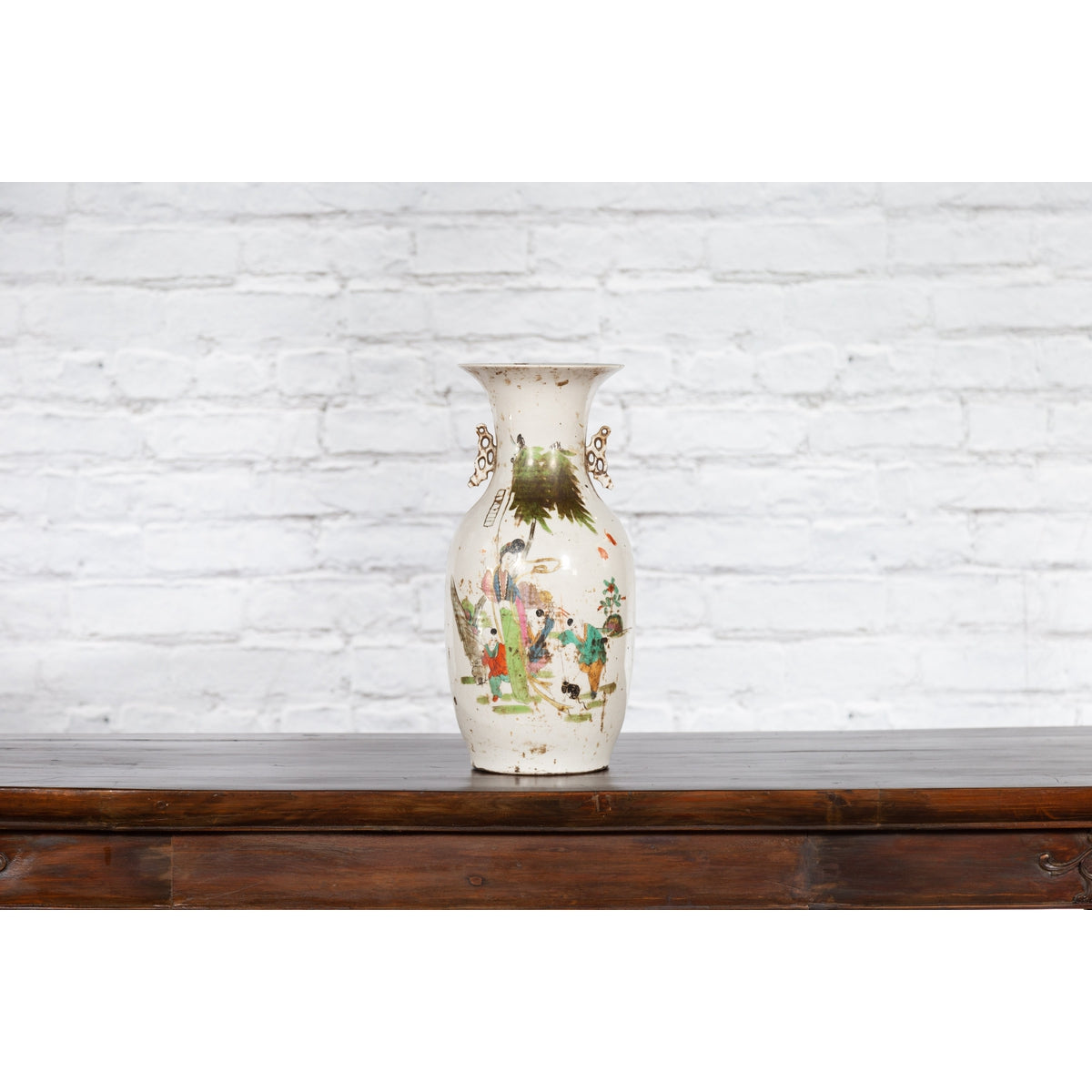 Chinese Porcelain Vase with Hand-Painted Figures and Calligraphy Motifs-2. Asian & Chinese Furniture, Art, Antiques, Vintage Home Décor for sale at FEA Home