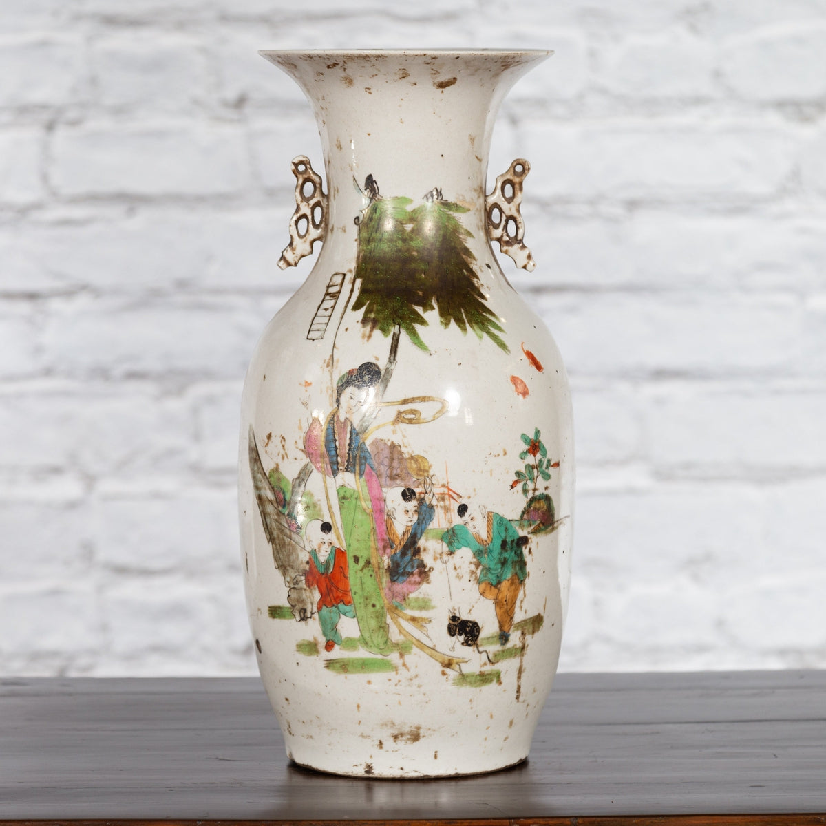 Chinese Porcelain Vase with Hand-Painted Figures and Calligraphy Motifs-3. Asian & Chinese Furniture, Art, Antiques, Vintage Home Décor for sale at FEA Home