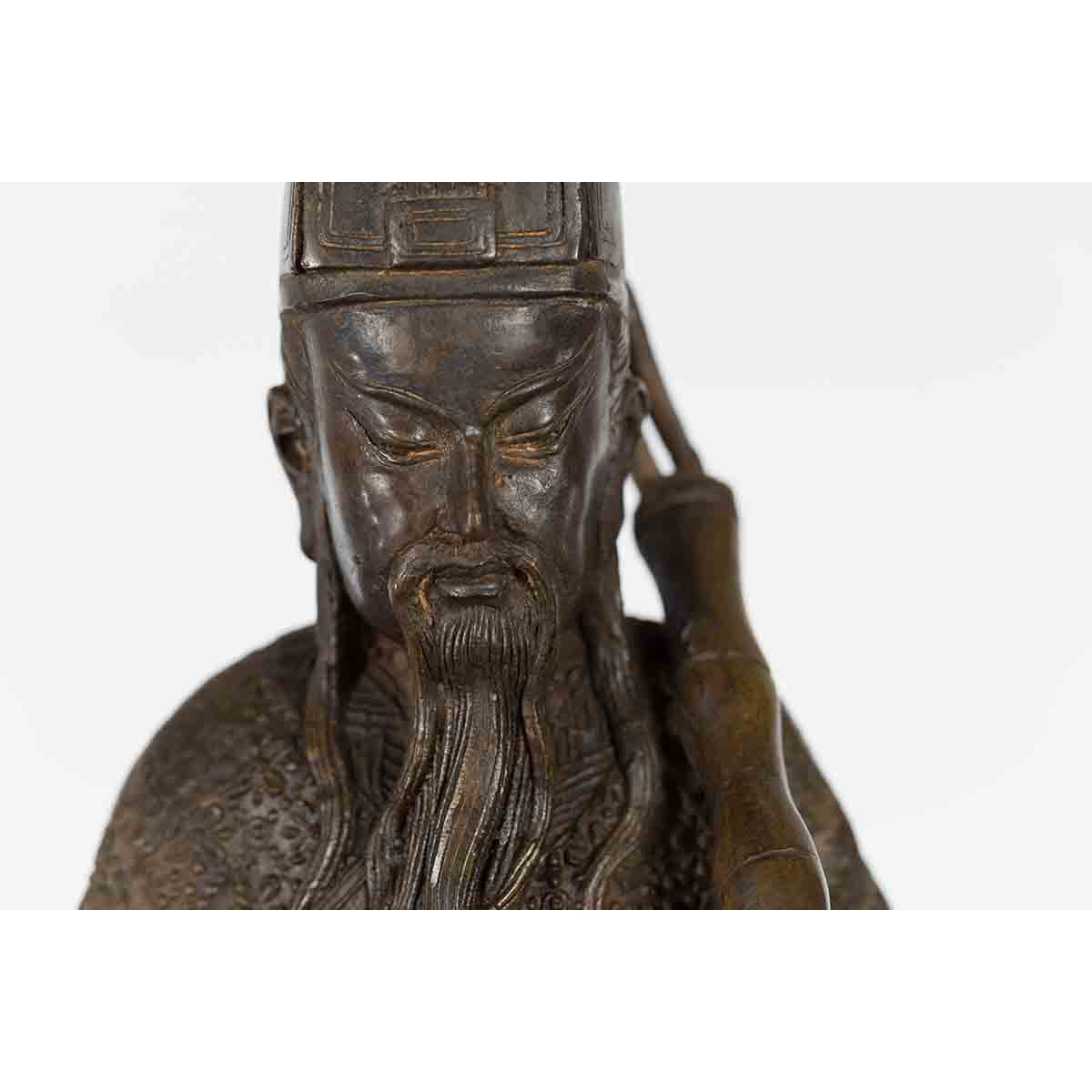 Vintage Lost Wax Cast Bronze Statuette of a Chinese Ancestral Figure-11. Asian & Chinese Furniture, Art, Antiques, Vintage Home Décor for sale at FEA Home