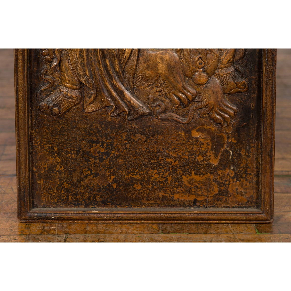 Chinese Zhejiang Vintage Low-Relief Wall Plaque Depicting a Celestial Guardian-12. Asian & Chinese Furniture, Art, Antiques, Vintage Home Décor for sale at FEA Home