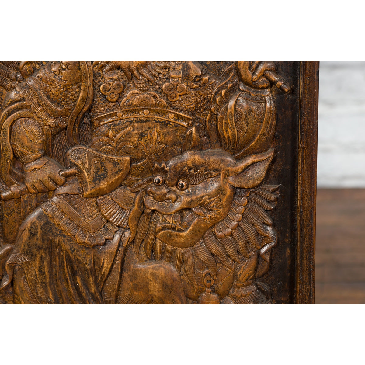 Chinese Zhejiang Vintage Low-Relief Wall Plaque Depicting a Celestial Guardian-8. Asian & Chinese Furniture, Art, Antiques, Vintage Home Décor for sale at FEA Home