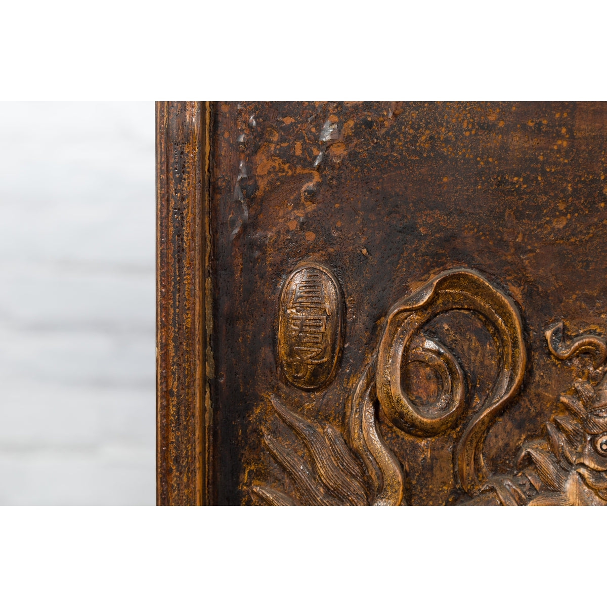 Chinese Zhejiang Vintage Low-Relief Wall Plaque Depicting a Celestial Guardian-9. Asian & Chinese Furniture, Art, Antiques, Vintage Home Décor for sale at FEA Home