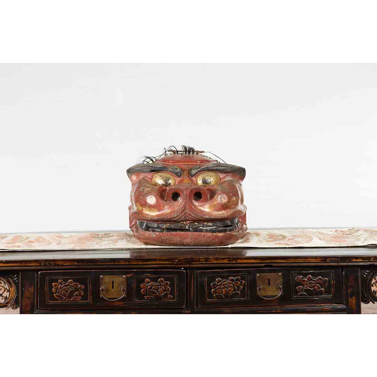 Japanese Edo Period Noh Theater Mask with Red, Black and Golden Patina-4. Asian & Chinese Furniture, Art, Antiques, Vintage Home Décor for sale at FEA Home