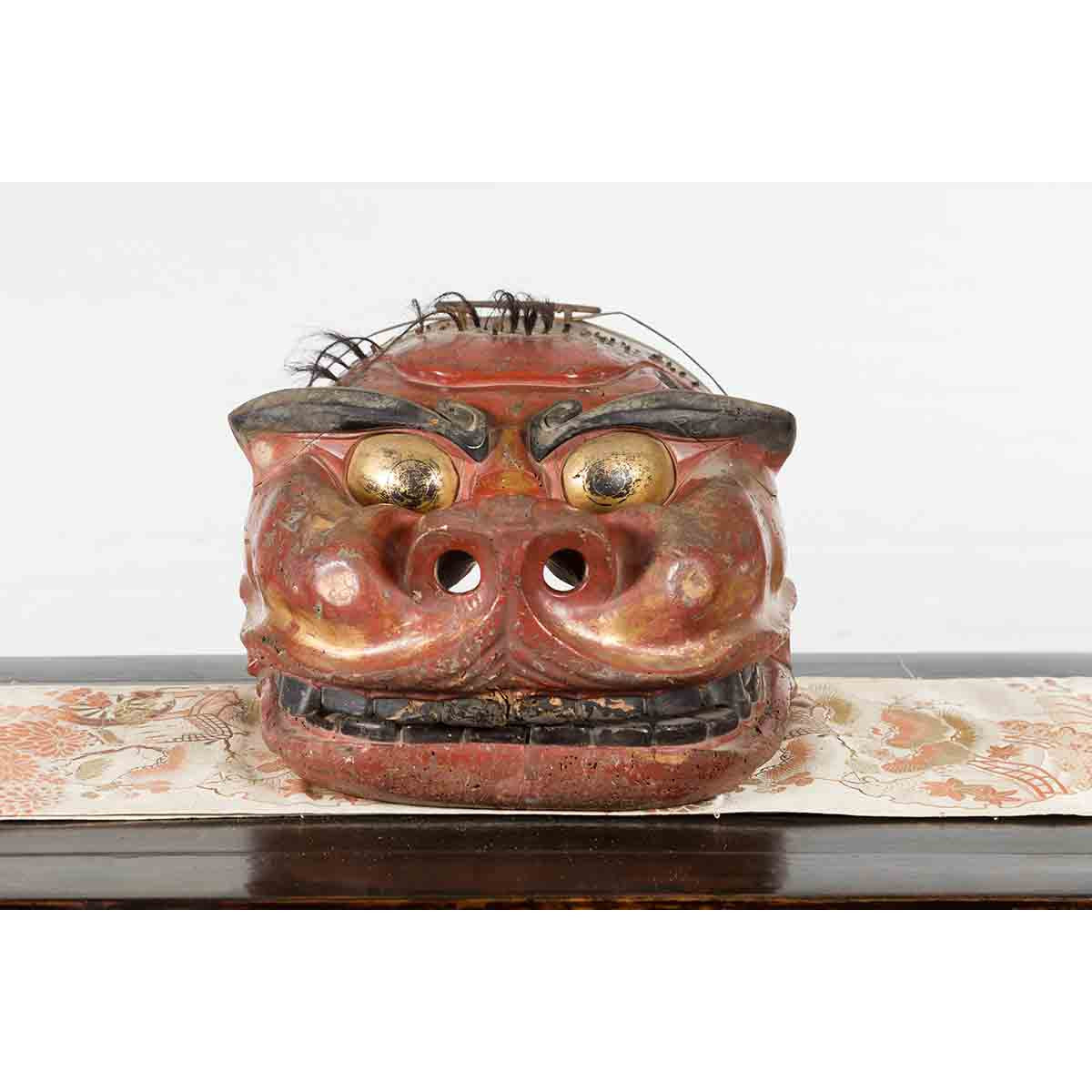 Japanese Edo Period Noh Theater Mask with Red, Black and Golden Patina-3. Asian & Chinese Furniture, Art, Antiques, Vintage Home Décor for sale at FEA Home