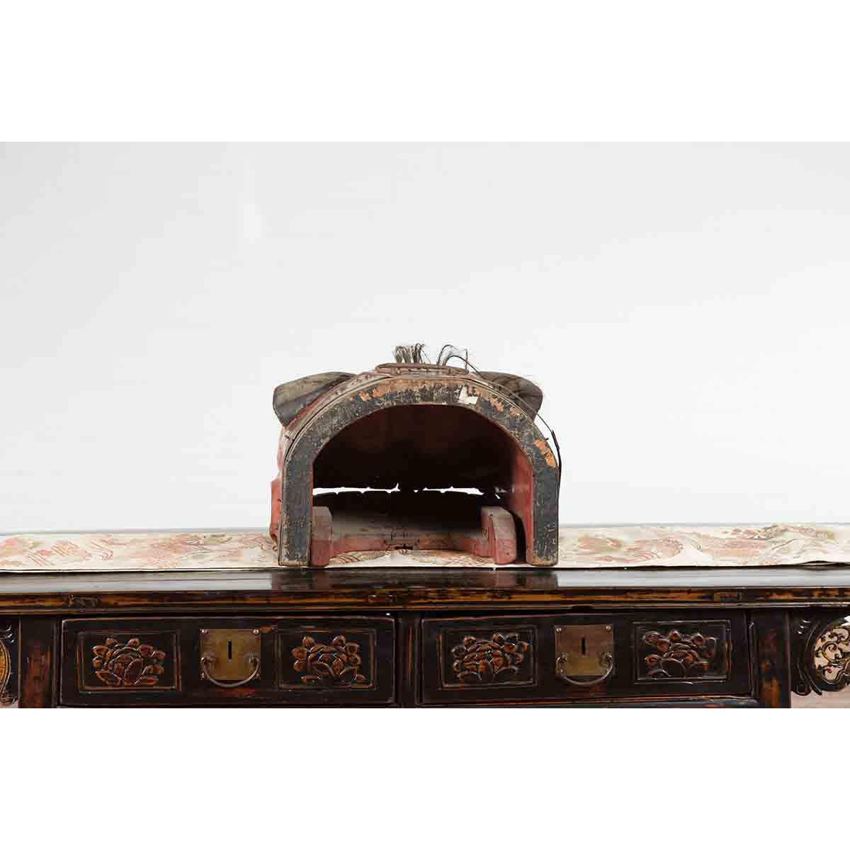 Japanese Edo Period Noh Theater Mask with Red, Black and Golden Patina-6. Asian & Chinese Furniture, Art, Antiques, Vintage Home Décor for sale at FEA Home