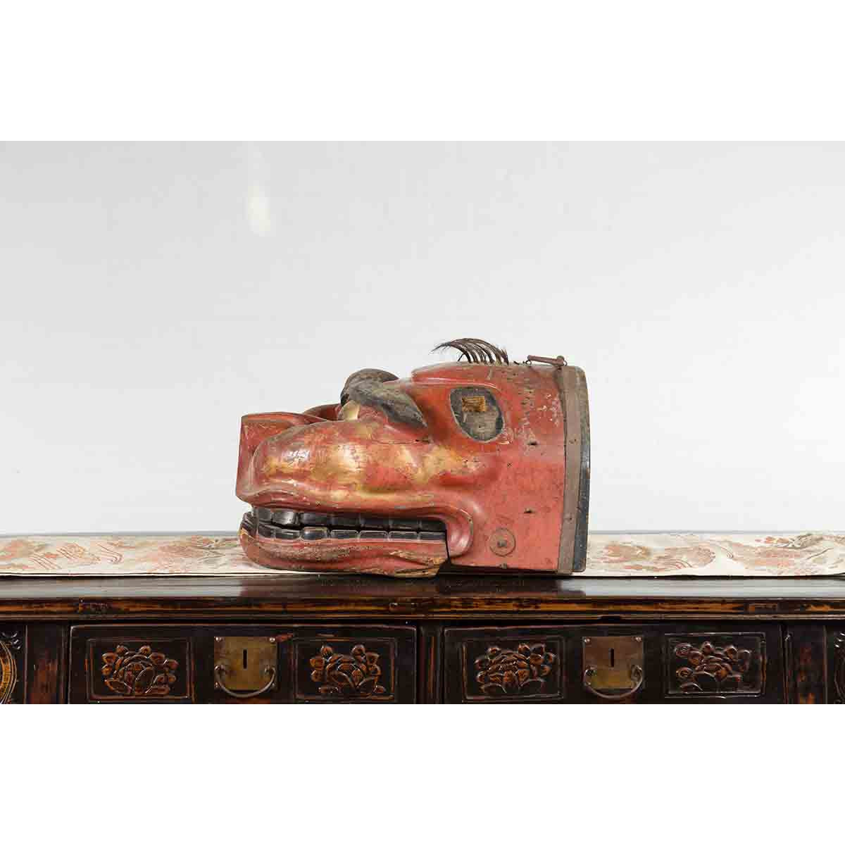 Japanese Edo Period Noh Theater Mask with Red, Black and Golden Patina-7. Asian & Chinese Furniture, Art, Antiques, Vintage Home Décor for sale at FEA Home