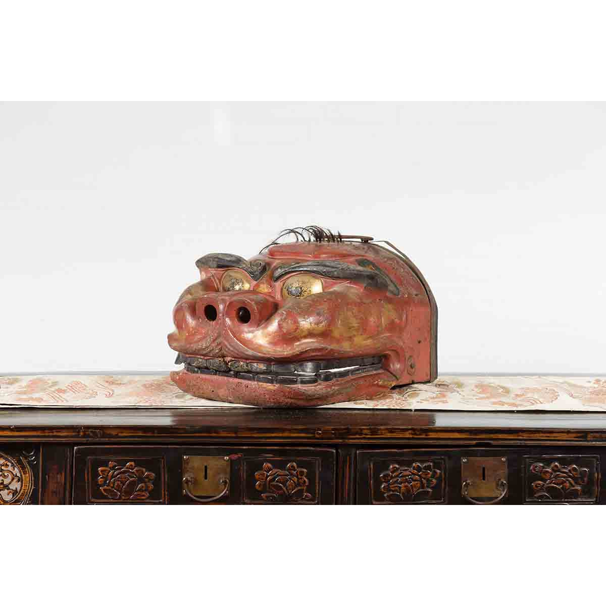Japanese Edo Period Noh Theater Mask with Red, Black and Golden Patina-8. Asian & Chinese Furniture, Art, Antiques, Vintage Home Décor for sale at FEA Home