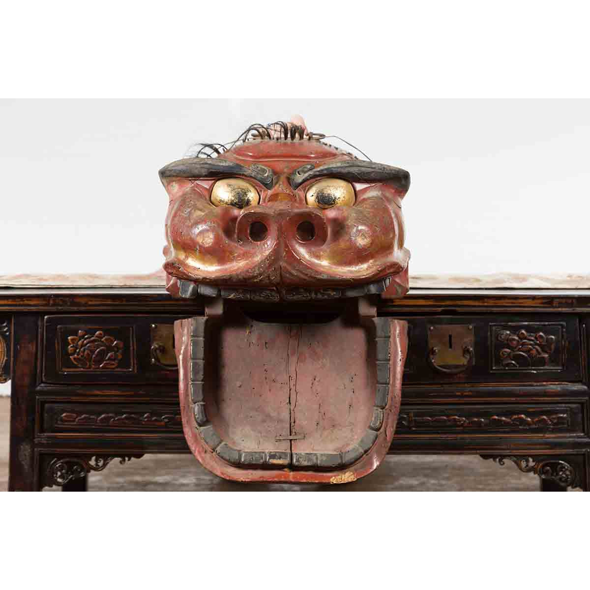 Japanese Edo Period Noh Theater Mask with Red, Black and Golden Patina-9. Asian & Chinese Furniture, Art, Antiques, Vintage Home Décor for sale at FEA Home