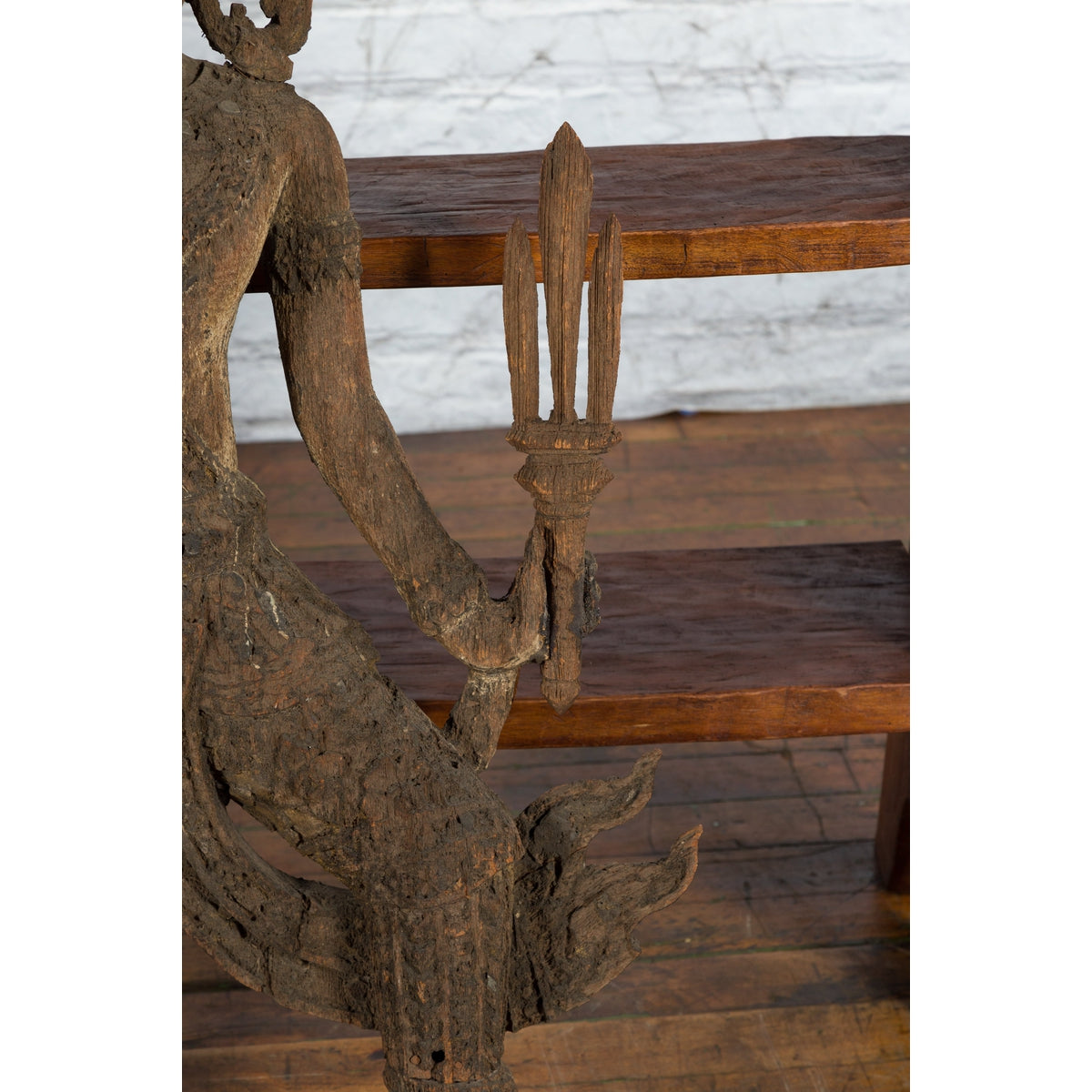 Hand-Carved Wooden Temple Sculpture Depicting a Thai Warrior Ready for Battle-10. Asian & Chinese Furniture, Art, Antiques, Vintage Home Décor for sale at FEA Home