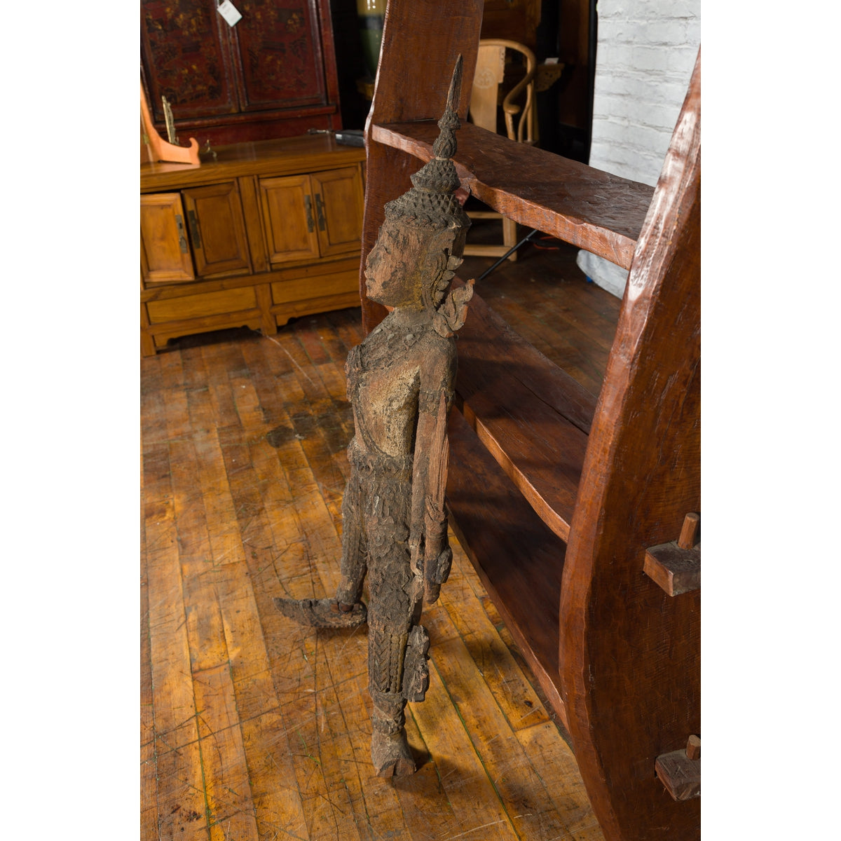 Hand-Carved Wooden Temple Sculpture Depicting a Thai Warrior Ready for Battle-13. Asian & Chinese Furniture, Art, Antiques, Vintage Home Décor for sale at FEA Home