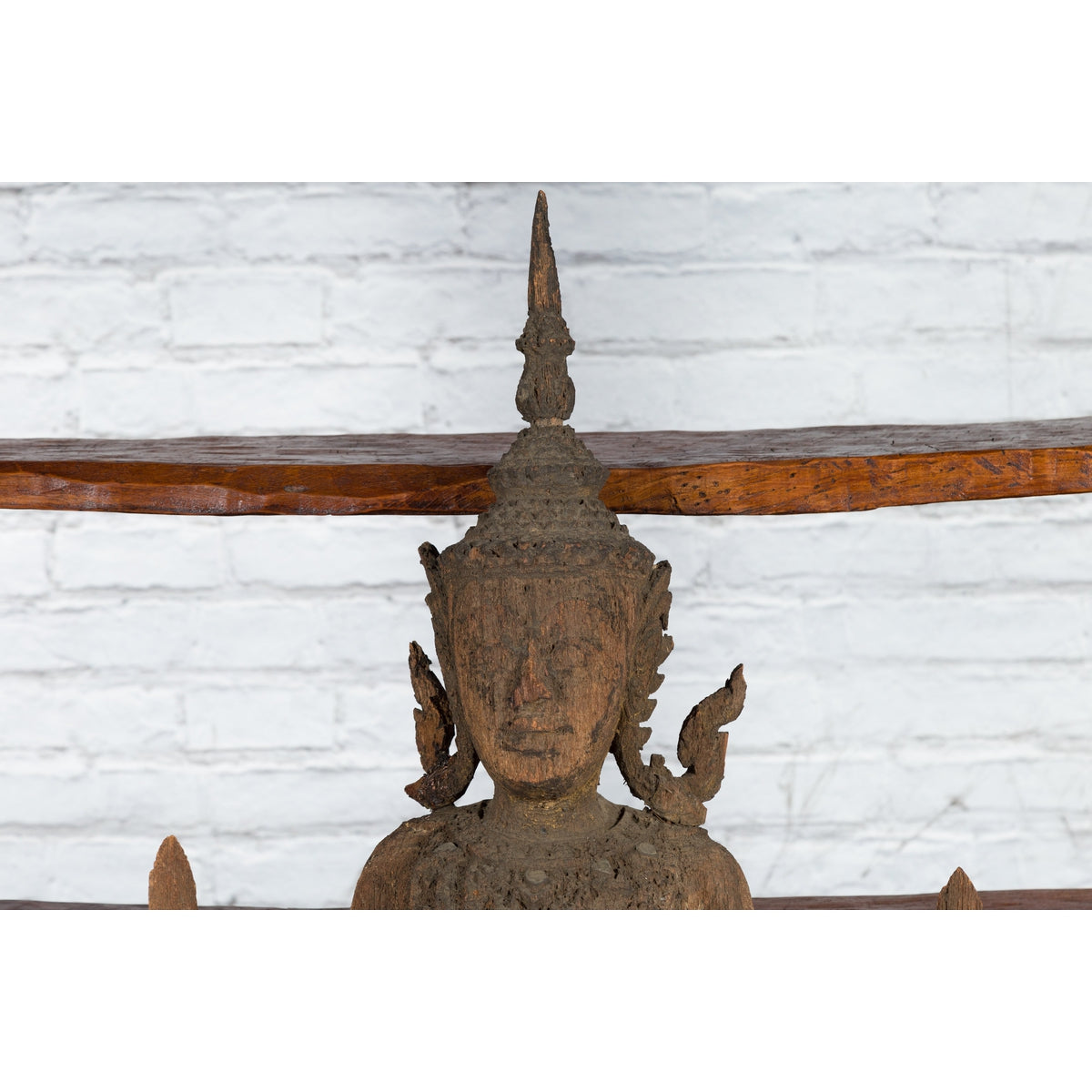 Hand-Carved Wooden Temple Sculpture Depicting a Thai Warrior Ready for Battle-5. Asian & Chinese Furniture, Art, Antiques, Vintage Home Décor for sale at FEA Home