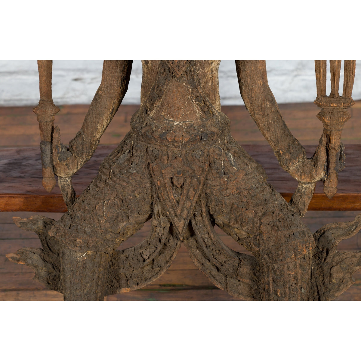 Hand-Carved Wooden Temple Sculpture Depicting a Thai Warrior Ready for Battle-7. Asian & Chinese Furniture, Art, Antiques, Vintage Home Décor for sale at FEA Home