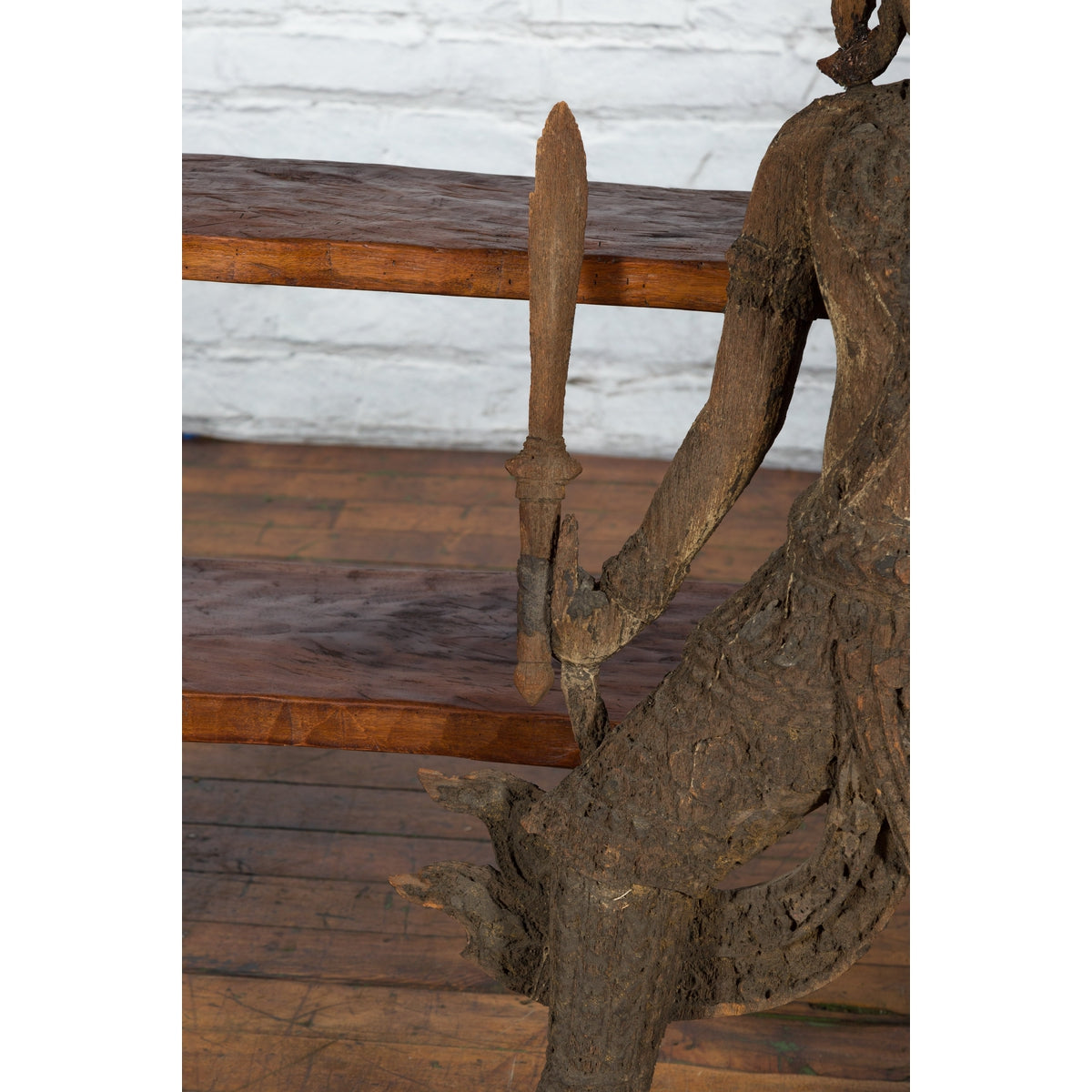 Hand-Carved Wooden Temple Sculpture Depicting a Thai Warrior Ready for Battle-9. Asian & Chinese Furniture, Art, Antiques, Vintage Home Décor for sale at FEA Home