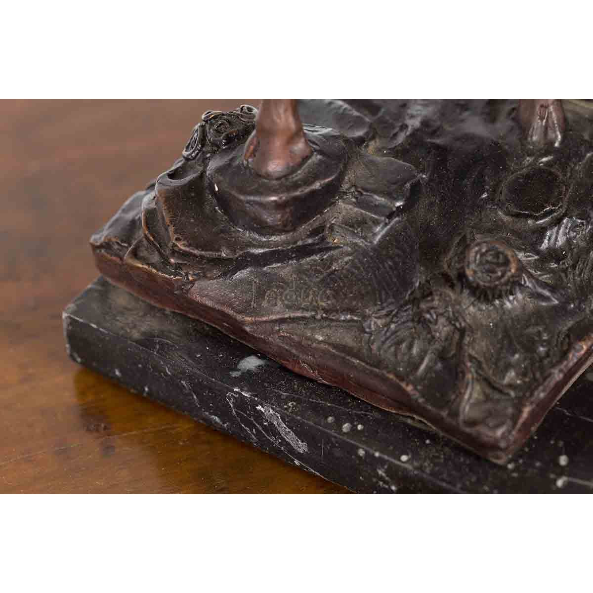 Vintage Lost Wax Cast Bronze Statuette of a Deer Mounted on Marble Base-11. Asian & Chinese Furniture, Art, Antiques, Vintage Home Décor for sale at FEA Home