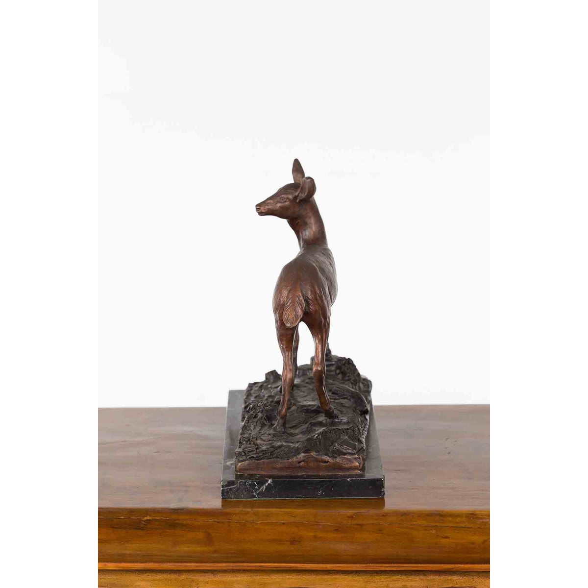 Vintage Lost Wax Cast Bronze Statuette of a Deer Mounted on Marble Base-15. Asian & Chinese Furniture, Art, Antiques, Vintage Home Décor for sale at FEA Home