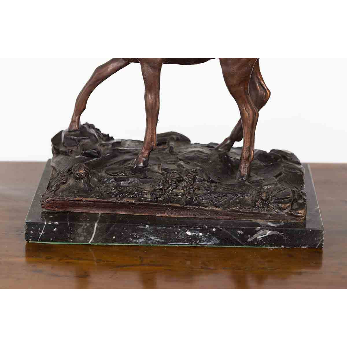 Vintage Lost Wax Cast Bronze Statuette of a Deer Mounted on Marble Base-7. Asian & Chinese Furniture, Art, Antiques, Vintage Home Décor for sale at FEA Home