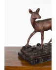 Vintage Lost Wax Cast Bronze Statuette of a Deer Mounted on Marble Base-9. Asian & Chinese Furniture, Art, Antiques, Vintage Home Décor for sale at FEA Home