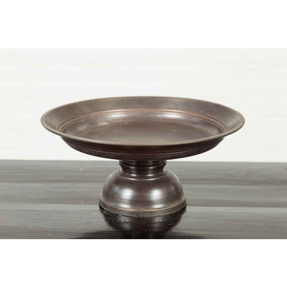 Vintage Cast Bronze Circular Cake Stand with Dark Patina-5. Asian & Chinese Furniture, Art, Antiques, Vintage Home Décor for sale at FEA Home