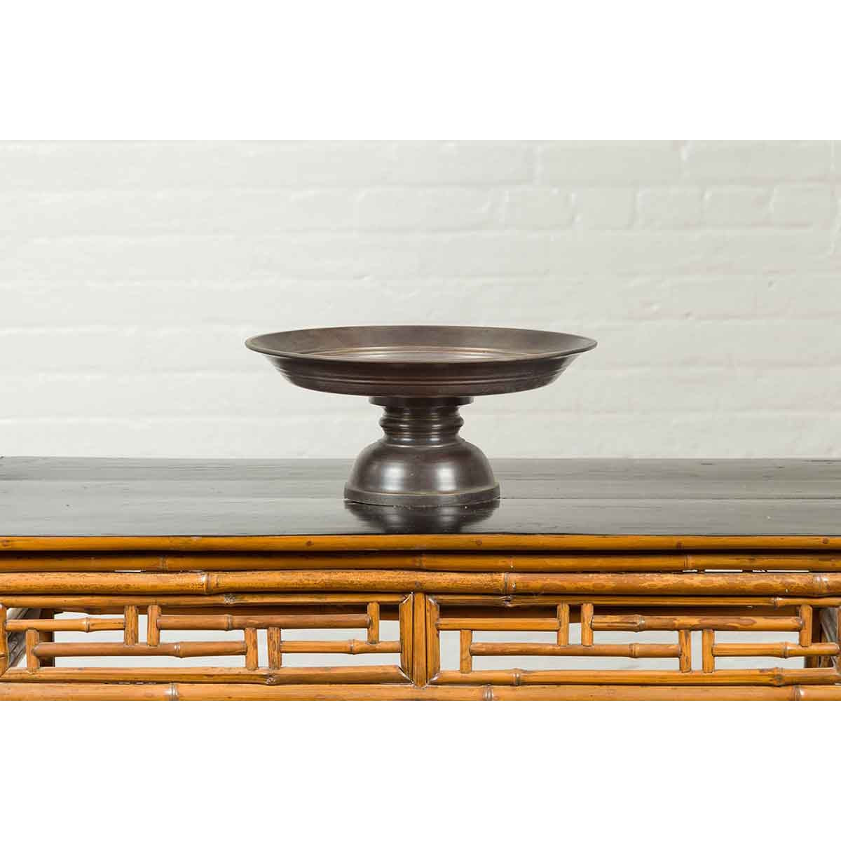 Vintage Cast Bronze Circular Cake Stand with Dark Patina-9. Asian & Chinese Furniture, Art, Antiques, Vintage Home Décor for sale at FEA Home