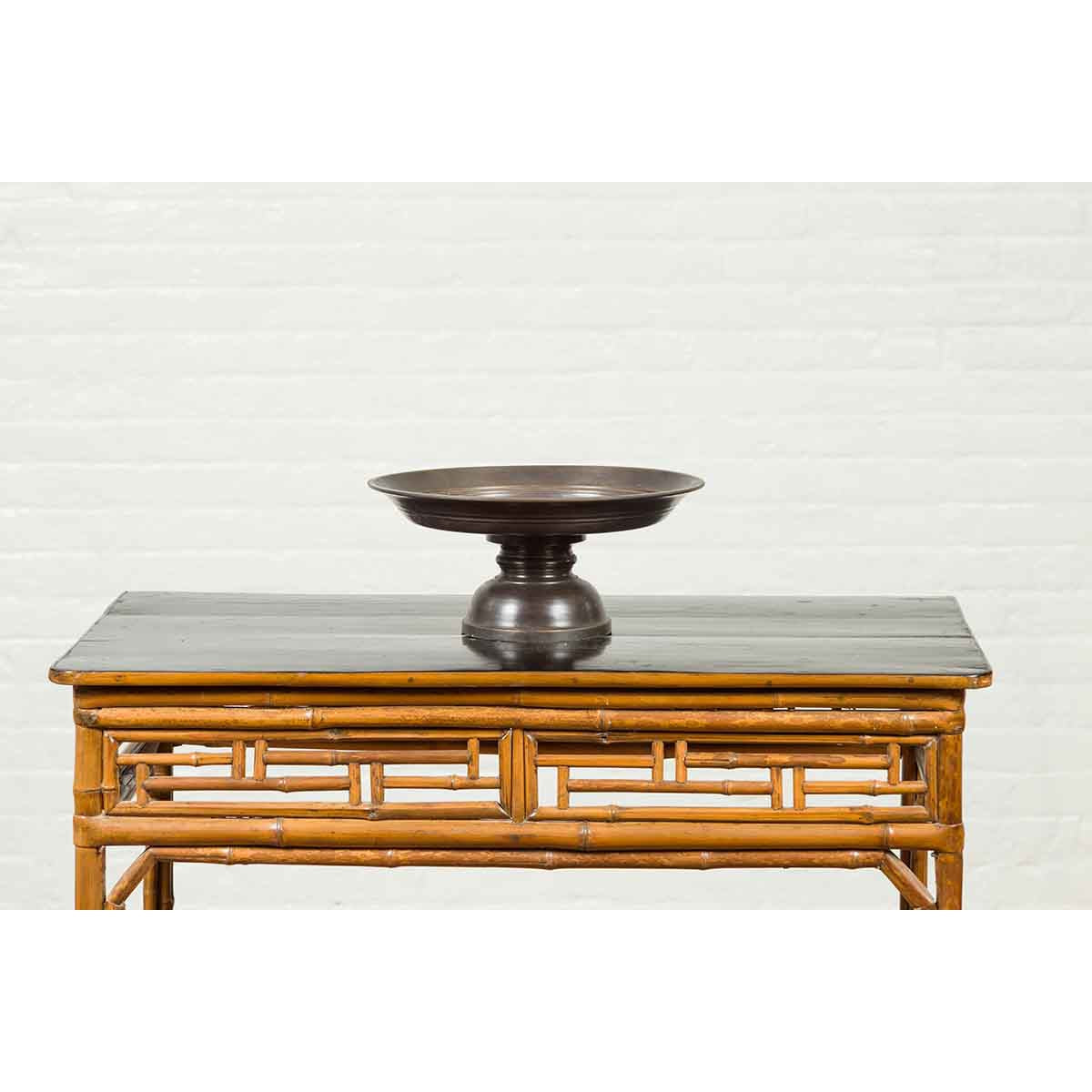 Vintage Cast Bronze Circular Cake Stand with Dark Patina-11. Asian & Chinese Furniture, Art, Antiques, Vintage Home Décor for sale at FEA Home